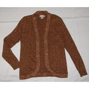 Vintage Sparkly Bronze Rhinestones Beaded Sz Small Stretchy Open Sweater TANJAY